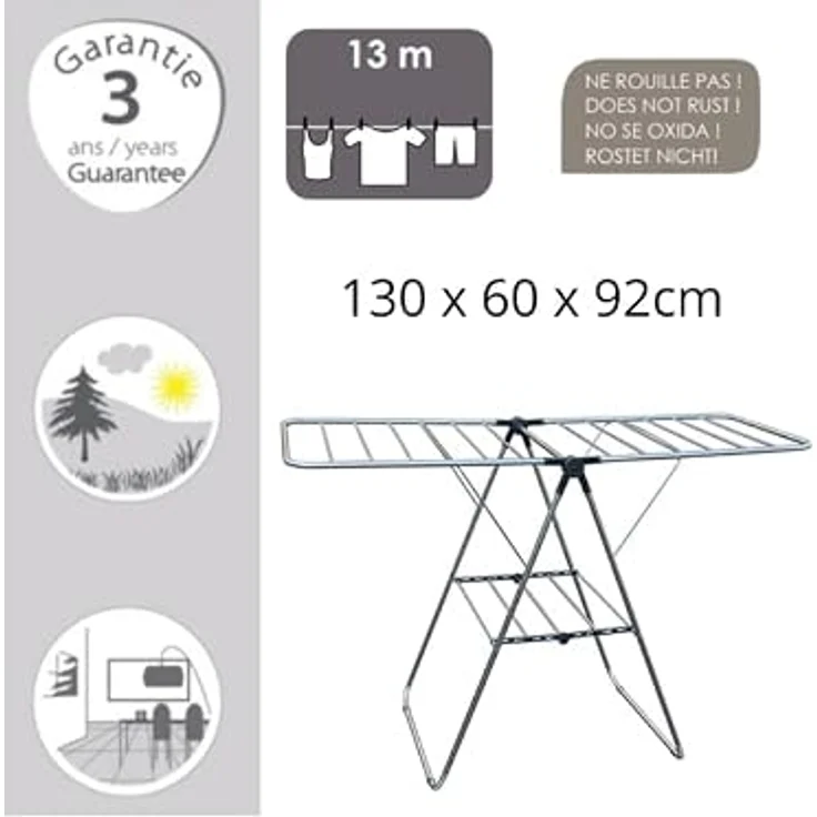MSV Abnehmbarer Wäschetrockner 13M, klappbar, Aluminium und Stahl, grau, Maße 137x60x – Bild 2