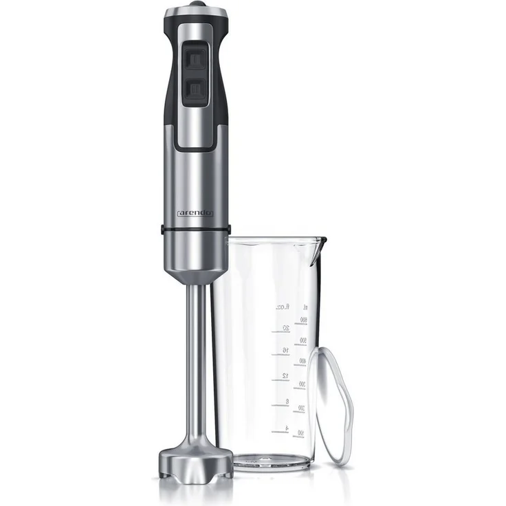 Arendo Stabmixer 1000 W, Edelstahl Pürierstab mit Messbecher, Handmixer, stufenlose Regelung, 4-flügeliges Edelstahlmesser