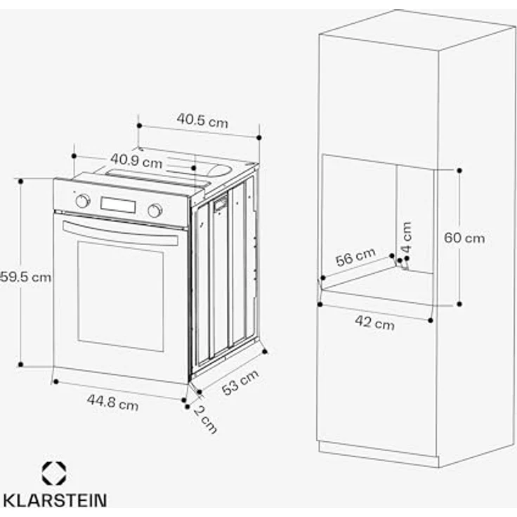 Klarstein SmartSlim Einbaubackofen 45 cm, 49 L, 9 Funktionen, Dampfreinigung, abnehmbare Glastür, schwarzes Glas, digitaler Timer – Bild 7