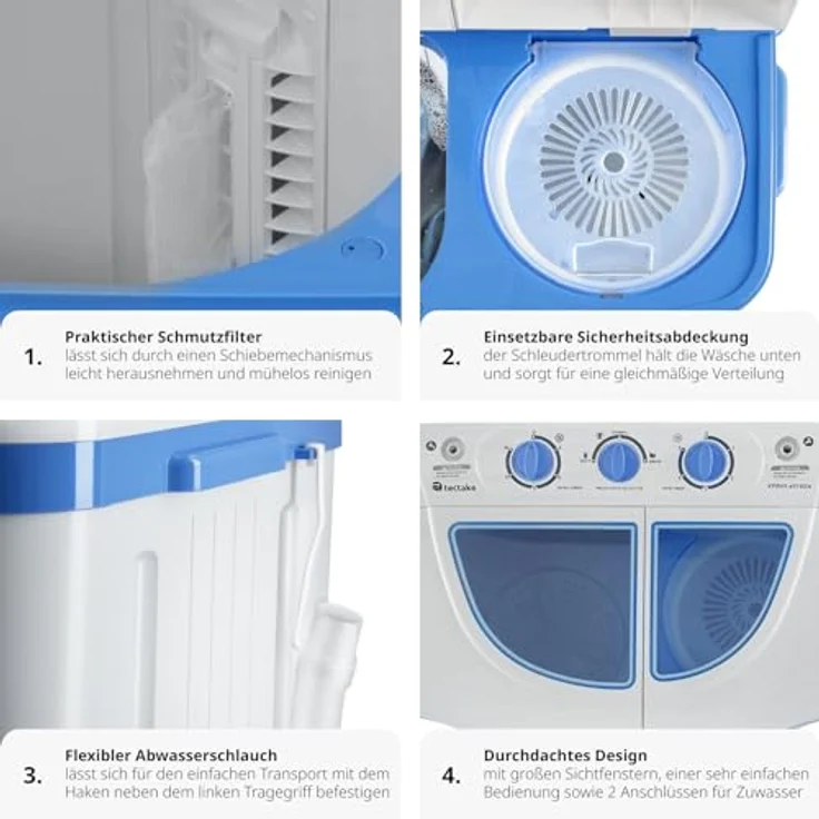 Tectake 400777, Frontlader-Mini-Waschmaschine, Fassungsvermögen 3,5 kg, Standgerät – Bild 5