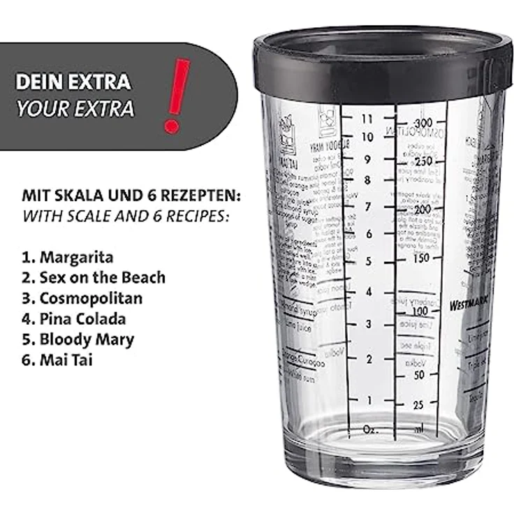 Westmark Boston Shaker Boogie – Cocktail Shaker mit Skala, professioneller Cocktail-Mixer, Bar Zubehör, inkl. Rezepte zum Mixen von Margarita und mehr – Edelstahl, 350 ml – Bild 4