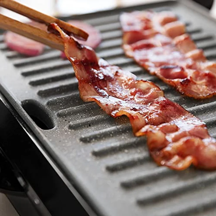 Cecotec Rock'nGrill Dark 1000, Elektrischer Tischgrill mit 1000 W, Steinbeschichtung, PTFE-frei, PFOA, Kochfläche 25,4 x 17,5 cm, Fettauffangschale und schwimmende Oberfläche – Bild 3