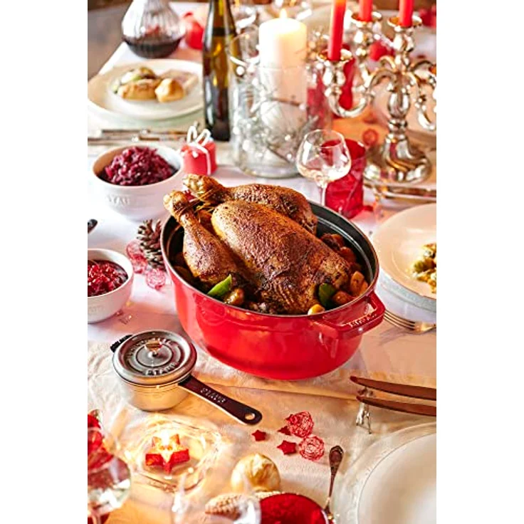 Staub 1103306 Cocotte-Bräter, oval mit Deckel 33 cm, 6,7 L, mit mattschwarzer lierung im Inneren des Topfes, kirschrot – Bild 2