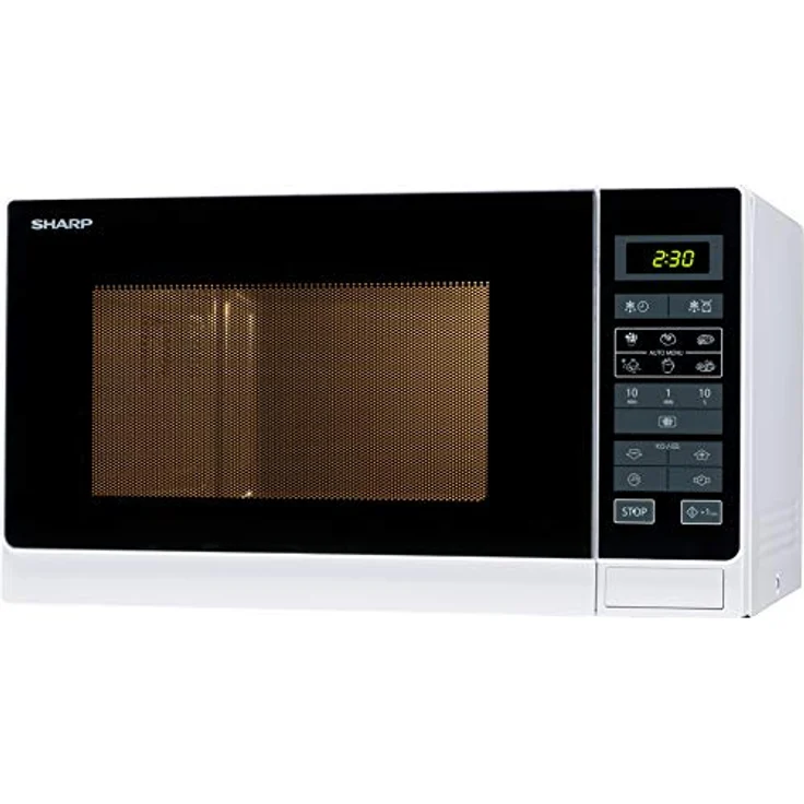 Sharp R342WW Mikrowelle, Standgerät, 25 Liter Garraum, 900 Watt, LED-Display, 8 Automatikprogramme, Timer, Gewichtgesteuertes Auftauen, Kindersicherung, Energiesparmodus, Glasdrehteller 31,5 cm, Weiß – Bild 2