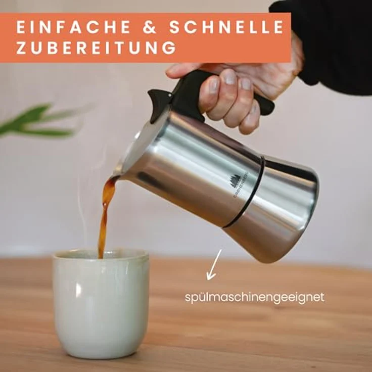 GRØNENBERG Espressokocher Edelstahl, Induktion geeignet, 4/6 Tassen, 0,3l, inkl. Reduziersieb & Ersatzdichtung, aluminiumfrei & unbeschichtet – Bild 6