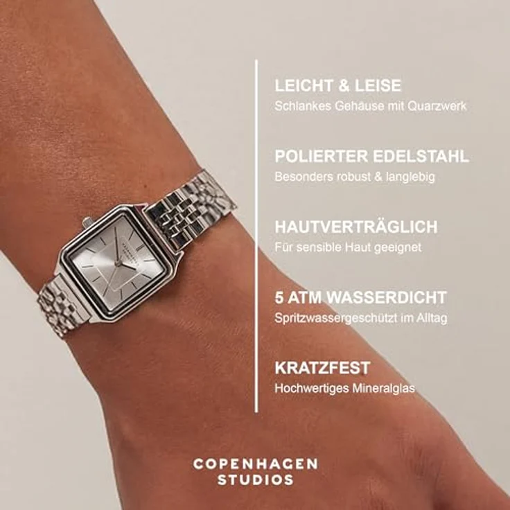 COPENHAGEN STUDIOS Vintage Square Watch, Bicolor Silber & Gold, 24 mm, Damenuhr aus poliertem Edelstahl mit Quarzwerk, 5 ATM wasserdicht, kratzfest – Bild 3