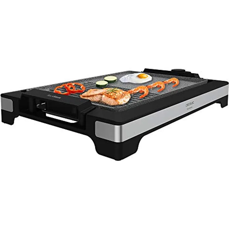 Cecotec Elektrische Grillplatte Tasty&Grill 2000 InoxStone, 2000 W, Edelstahlfinish, antihaftbeschichtete Grillfläche, großer Temperaturregler, 37,5 x 24,5 cm Kochfläche