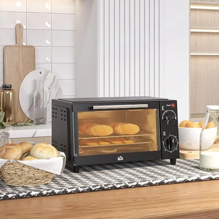 HOMCOM Minibackofen 9L, mit Backblech, Grillrost, 100 °C-230 °C, 60 Min. Timer, 750W, Edelstahl, Schwarz – Bild 2