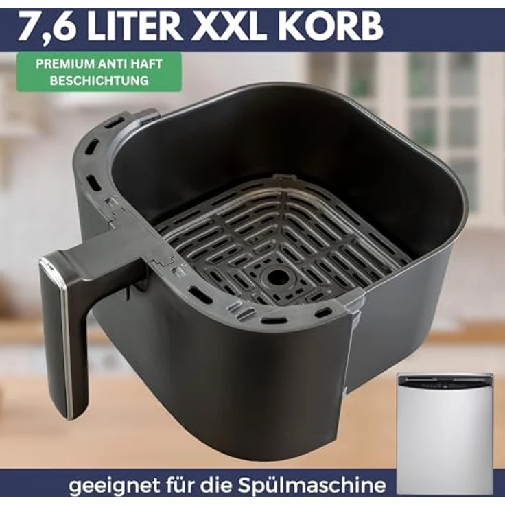 Sommertal Heißluftfritteuse XXL, 2000 W, Touchscreen, 8 Programme, TÜV Rheinland GS geprüft, 7,6 Liter – Bild 3