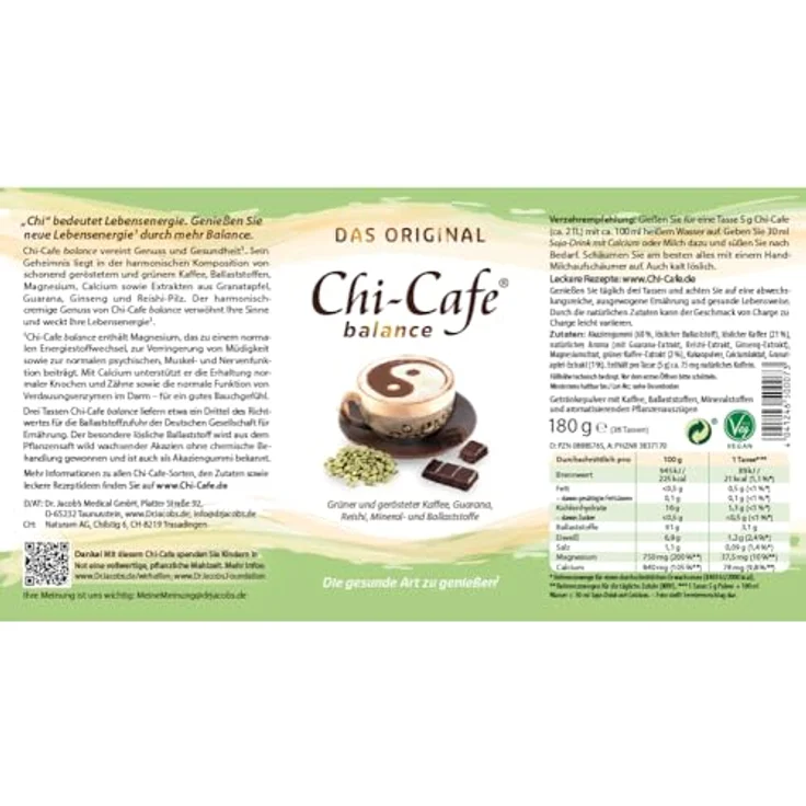 Dr. Jacob's Chi-Cafe balance Pulver 180 g, gesunde Kaffee-Alternative mit mineralstoffen, vegan, ohne Zucker – Bild 8