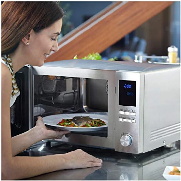 Sharp R922STWE 3-in1 Mikrowelle mit Grill und Heißluft, Standgerät, 32 Liter Garraum, 1000 Watt, LED-Display, 10 Automatikprogramme, Gewichtgesteuerters Auftauen, Edelstahl – Bild 4
