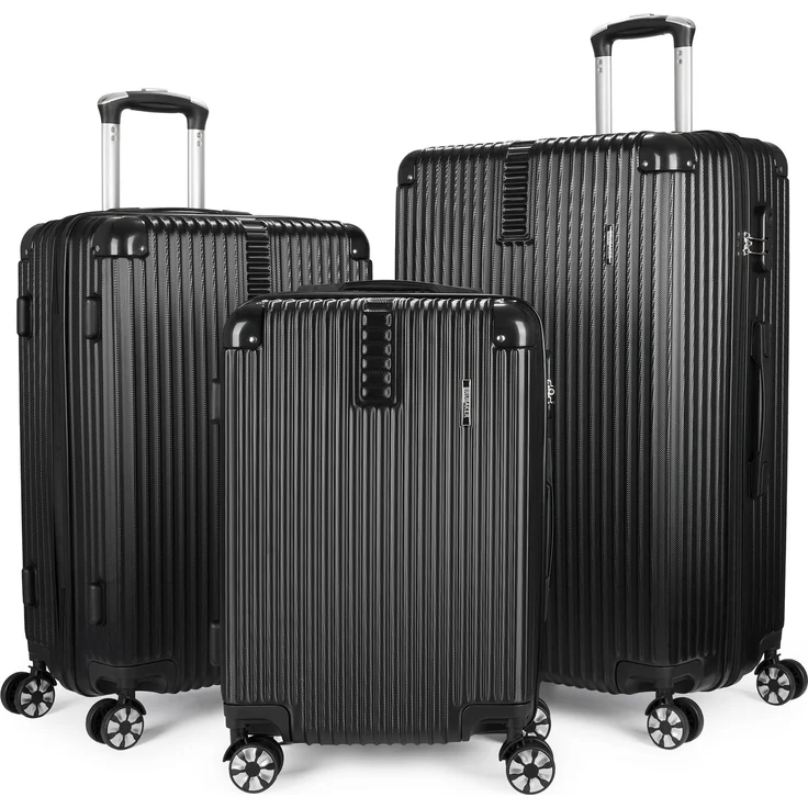 BRUBAKER Kofferset London - Hartschalen Koffer Set mit Zahlenschloss und 4 Rollen, ABS Trolleys (M, L, XL), 3 tlg., Boardcase, Silber – Bild 1