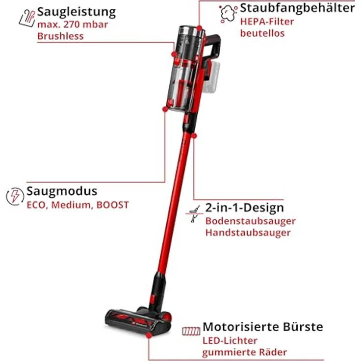 Einhell Akku-Stielstaubsauger TE-SV 18/270 Li BL-Solo, beutellos, kraftvoller Brushless Motor, 2-in-1 Design, LED-Display, ohne Akku und Ladegerät – Bild 3