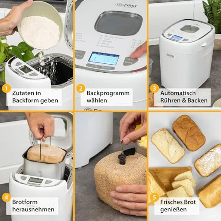 TZS First Austria multifunktionaler Brotbackautomat |13 Programme|individuelle Teigmenge |einstellbare Bräunungsgrade|Timer |Warmhaltefunktion |automatische Abschaltung |inklusive Zubehör – Bild 4