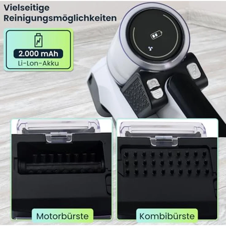 Casativo Kabelloser Profi Waschsauger 60W, Li-Ion-Akku für Polster, Textilien und Autositze, leistungsstarker Fleckenentferner mit zwei Bürsten-System – Bild 6