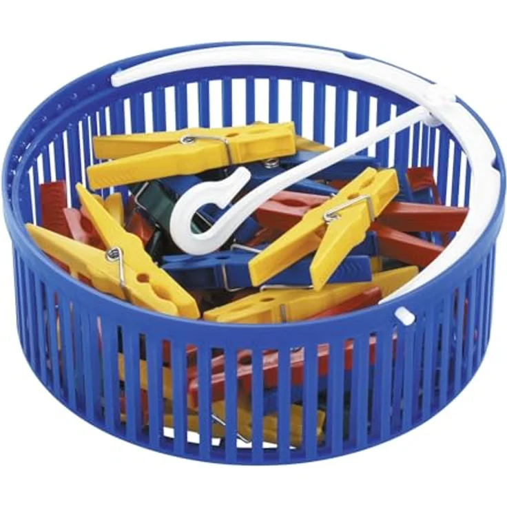 Wenko Wäscheklammer-Korb Set, inkl, 30 Wäscheklammern, Ø 19 x 9 cm, blau – Bild 2