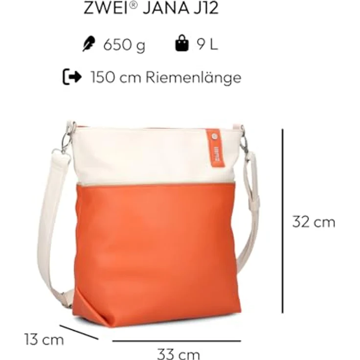 ZWEI Beuteltasche Jana J12, Kunstleder umhängetasche mit geräumigem Hauptfach und herausnehmbarem Reißverschlussetui, orange Damen – Bild 2