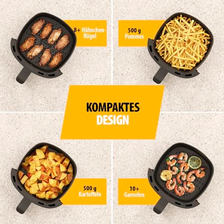 Tristar Mini-Digital-Heißluftfritteuse 2L Ölfrei 6 Kochprogramme Antihaftbeschichtung Einstellbarer Thermostat 1500W FR-9015, Weiß – Bild 4