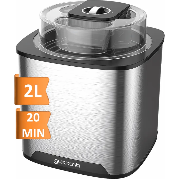 Guzzanti Speiseeisbereiter GZ 159, Eis-Shaker mit 2 l Schüsselkapazität, Schwarz / Edelstahl