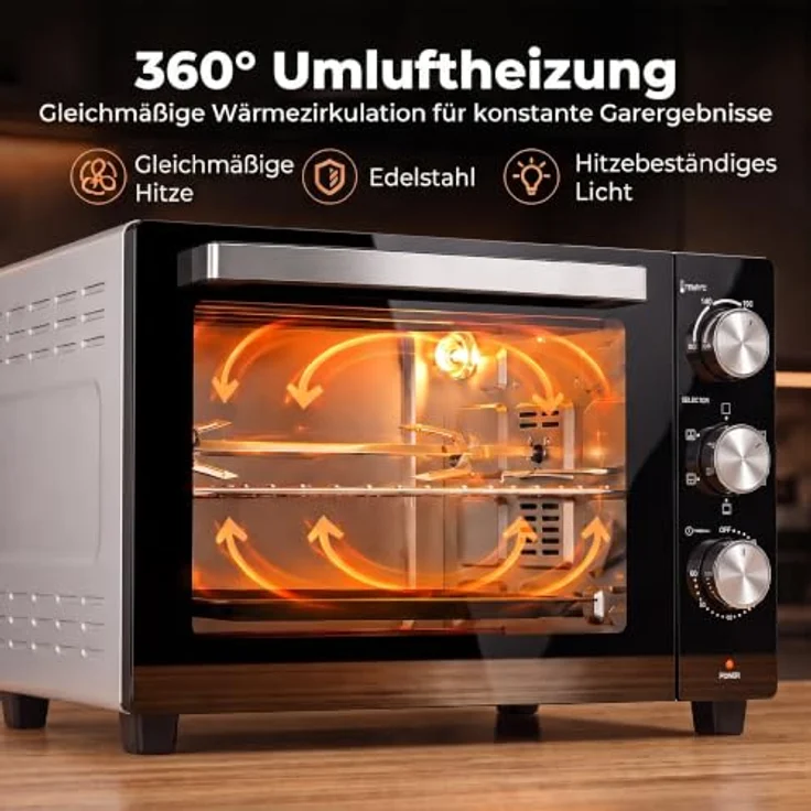 HOMCOM Mini Backofen mit Umluft, 36L, Drehspieß, 1500W, Silber, 90–230℃, 60 Min. Timer – Bild 8