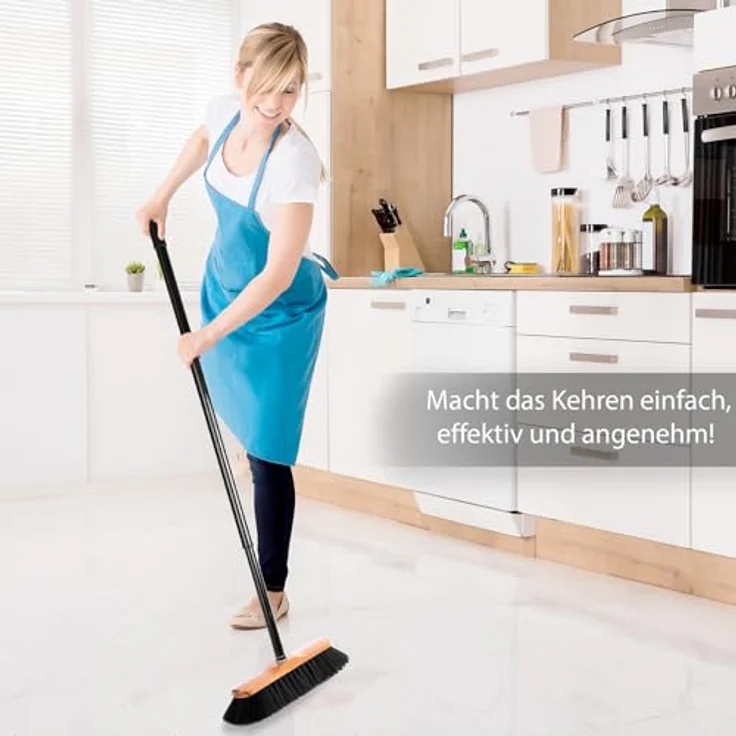 BigDean Kehrgarnitur 2 Stück Zimmerbesen, 150 cm ausziehbar, Rosshaar Borsten, für empfindliche Böden, ergonomisch und platzsparend, Made in Germany – Bild 3