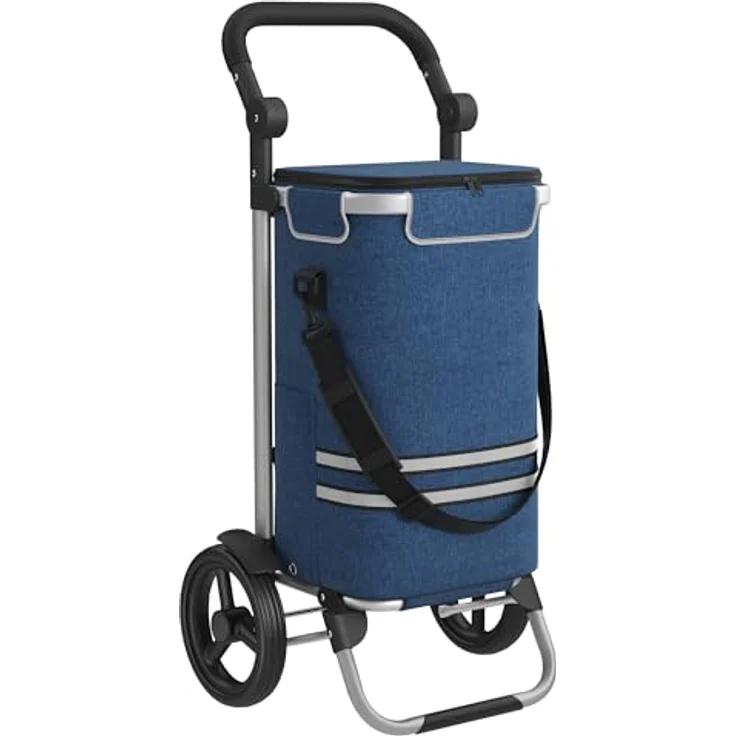 SONGMICS Einkaufstrolley KST02BU, Einkaufwagen mit 35 Liter Kühlfach, klappbar, abnehmbare Tasche, blau – Bild 1