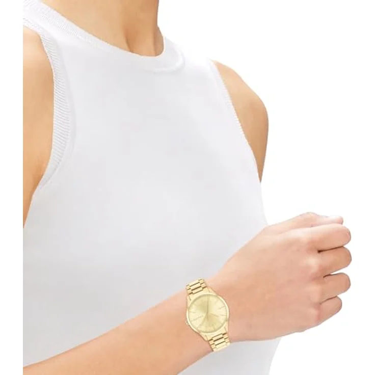 Calvin Klein Analog Quarzuhr Unisex mit Gelbgoldfarbenes Edelstahlarmband - 25200043, Quarz-Uhrwerk mit Sonnenstrahlen-Zifferblatt – Bild 4