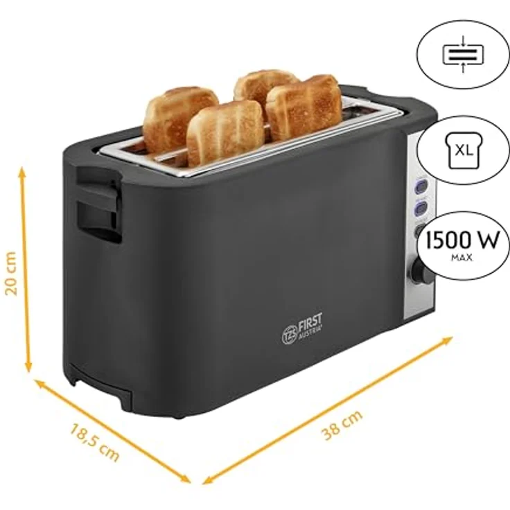 TZS First Austria Toaster | 4 Scheiben Langschlitz | 6 Bräunungsstufen | Auftau- und Aufwärmfunktion | Brötchenwärmer | Krümelschale – Bild 2