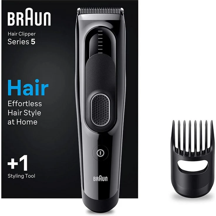 Braun HC5310 Haarschneider Series 5, 9 Schnittlängen, Akku, 50 Min Laufzeit, abwaschbar, Memory-Funktion, schwarz – Bild 1