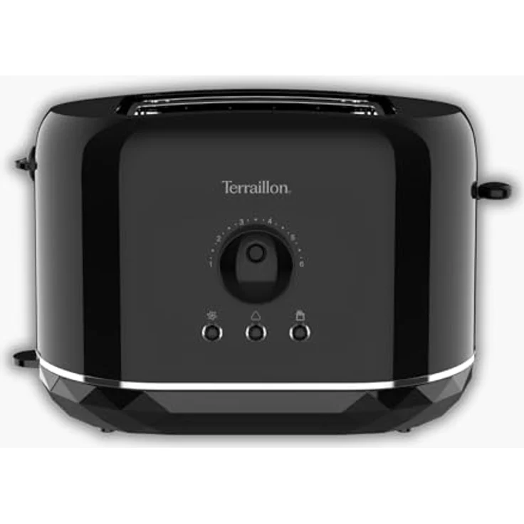 TERRAILLON Schwarzer Diamant Toaster, 2 Schlitze 13 cm, 6 Leistungsstufen (870 W), Aufwärm- und Auftaufunktion, Schwarz – Bild 1