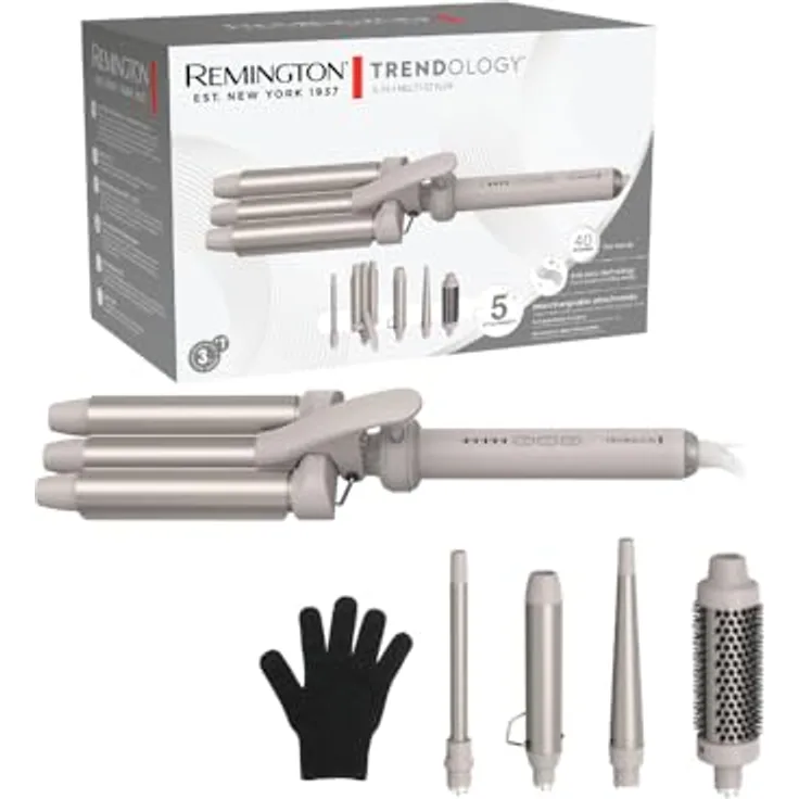 Remington Trendology CI41MS5E51, 5-in-1 Lockenstab mit Welleneisen, Rundbürste & 3 Lockenaufsätzen (13-25mm), variabel einstellbare Temperatur 130°C - 210°C, antistatische Technologie, schnelles Aufheizen, sicherheitsoptimiert