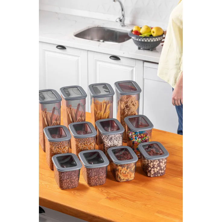 Hermia Concept BNMPOLYAR12-13232 Vorratsdosen-Set (12-teilig), Anthrazit, BPA-freier Kunststoff, spülmaschinenfest, 1300 ml/2000 ml/3200 ml