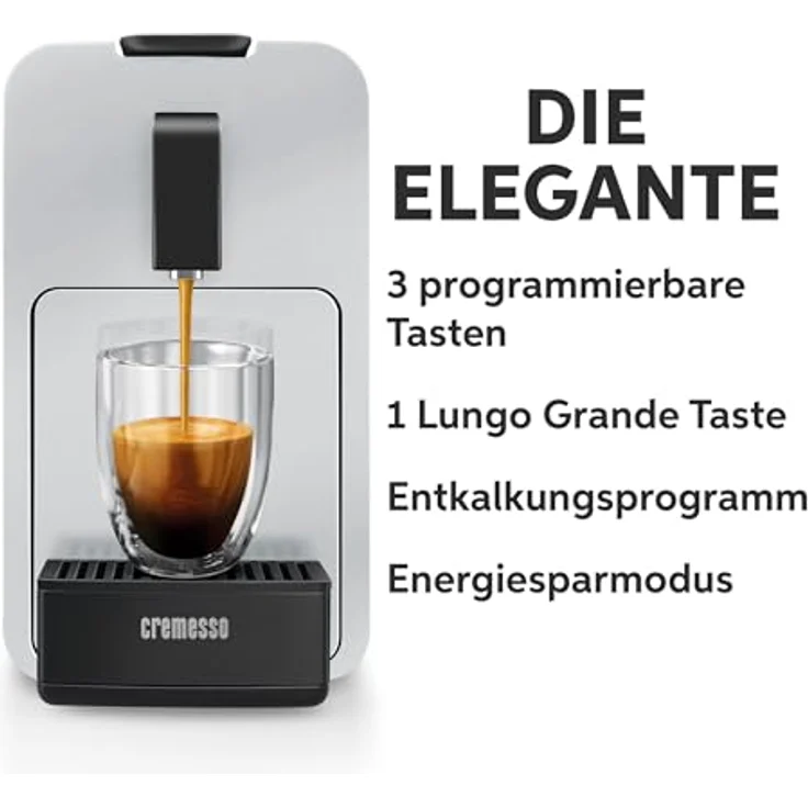 Cremesso Viva Elegante Kaffeekapselautomat, elegante Kapselmaschine in Schwarz und Silber mit Lungo Grande Funktion, Wasserknappheits- und Kapselzählanzeige – Bild 6
