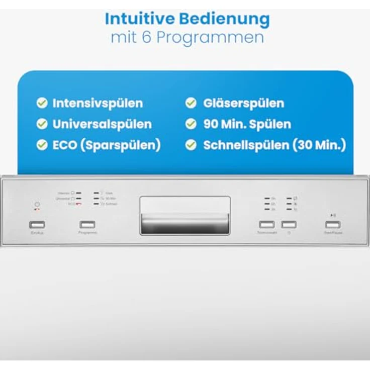Bomann GSPE 7423 TI, teilintegrierter Geschirrspüler 60cm mit 6 Programmen, sehr leise, automatische Türöffnung, Aquastop, 14 Maßgedecke, Edelstahl-Innenbehälter – Bild 5