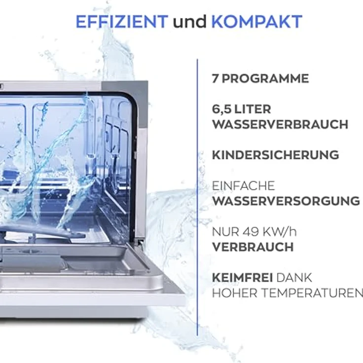 Heinrich´s Mini Geschirrspüler, tragbarer Tischgeschirrspüler mit 6,5L Wasserverbrauch, 7 Programme, freistehend, lautlos (47 dB) – Bild 2