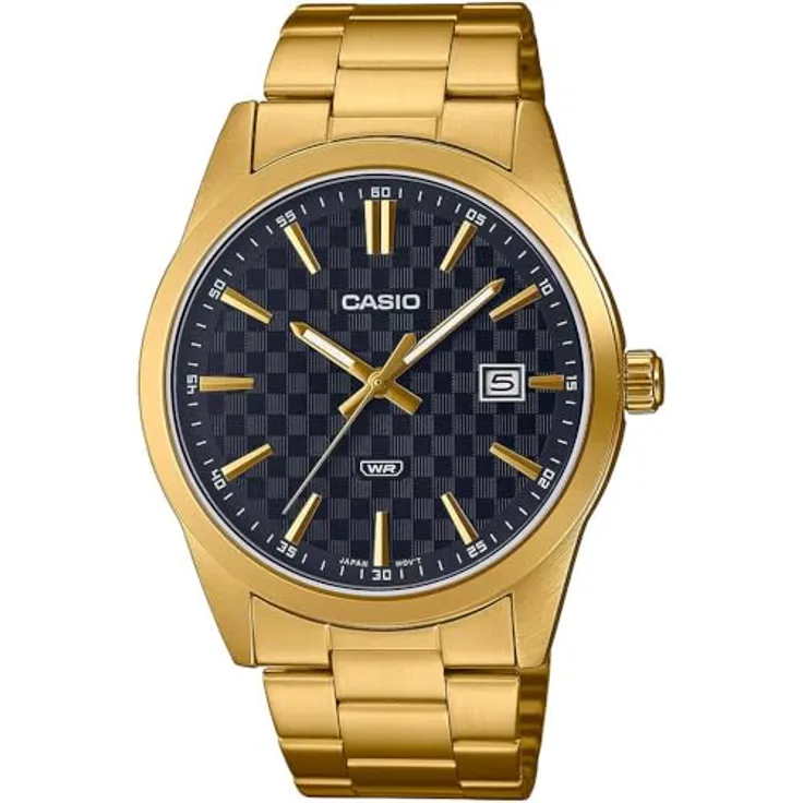 Casio Herren-Armbanduhr MTP-VD02B-1EUDF, Gold/Schwarz, schwarzes Zifferblatt