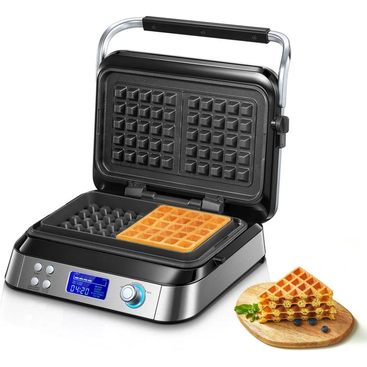 FOHERE Waffeleisen IQ, professioneller Waffelautomat mit Digitaldisplay, 1600 W, 5 Automatikprogramme, 7 Bräunungsstufen und LCD-Anzeige