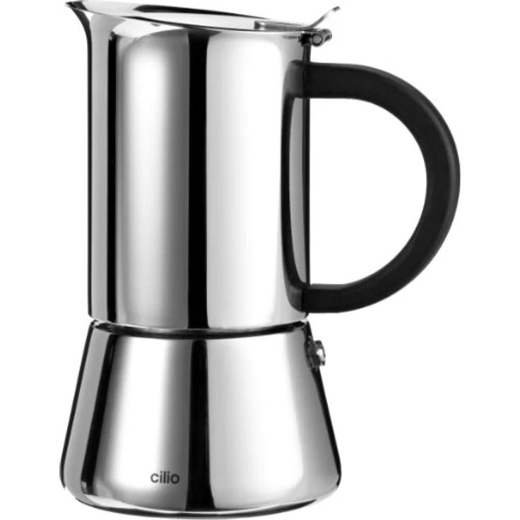 Cilio Espressokocher RIGOLETTO mit Planboden , Edelstahl , Für alle Herdarten geeignet , Ø 9 cm, Höhe 17,5 cm , Spülmaschinengeeignet , Espressokocher 4 Tassen , Camping Kaffeekocher – Bild 1