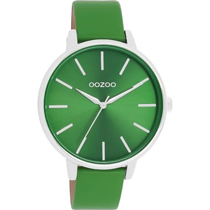 Oozoo Timepieces Damen Uhr | Edle Analog Damenuhr mit silver green Lederarmband | Japanisches Quarzwerk | Spritzwasserdicht bis 2 Bar
