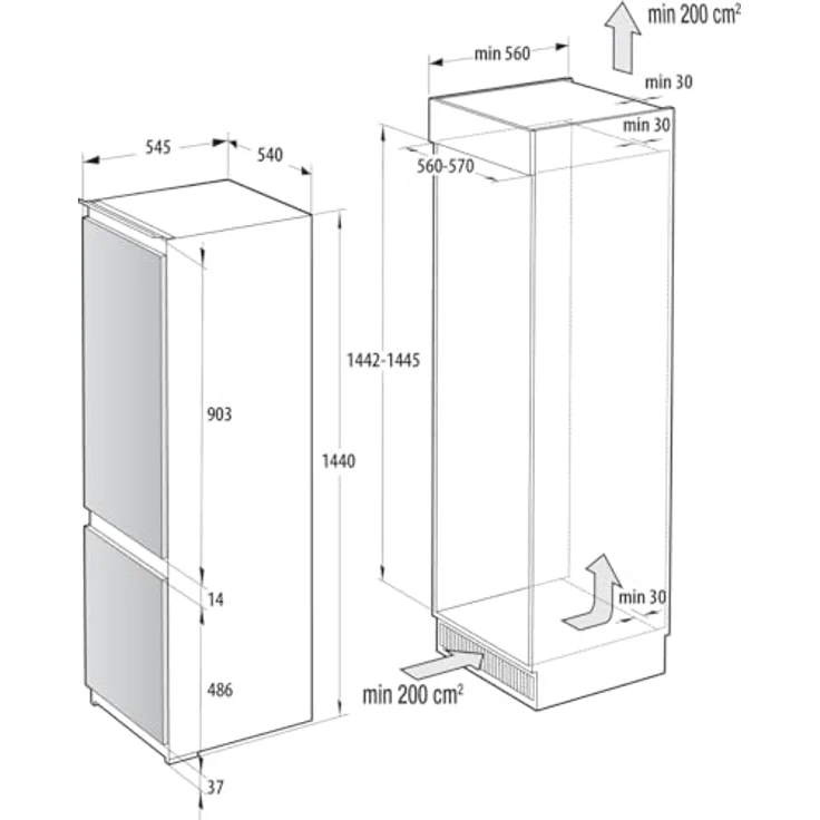 GORENJE RKI514D22 Einbau-Kühl-Gefrier-Kombination, 208 Liter Gesamtvolumen, Edelstahl, Inverter-Kompressor, FrostLess – Bild 3