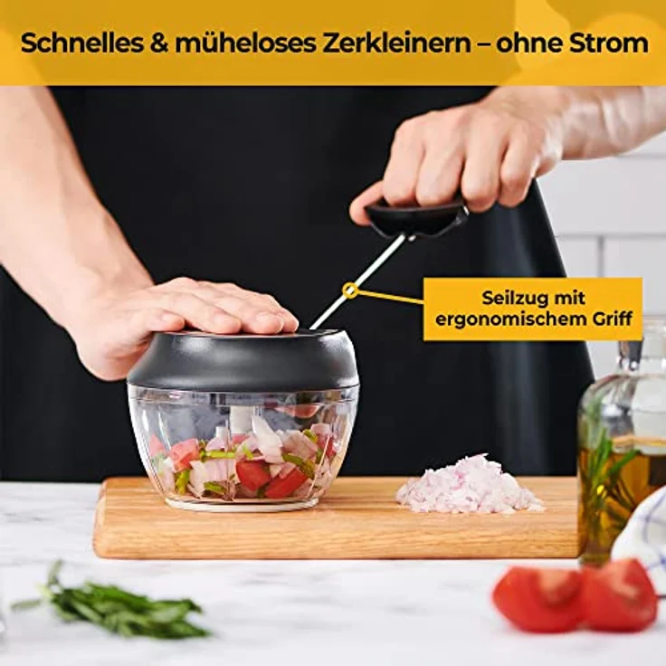 SILBERTHAL Zwiebelschneider - Multizerkleinerer mit Seilzug für Zwiebel, Kräuter, Nüsse, Sahne - 500 ml - Zerkleinerer manuell mit 3 Klingen aus Japanischem Stahl – Bild 2
