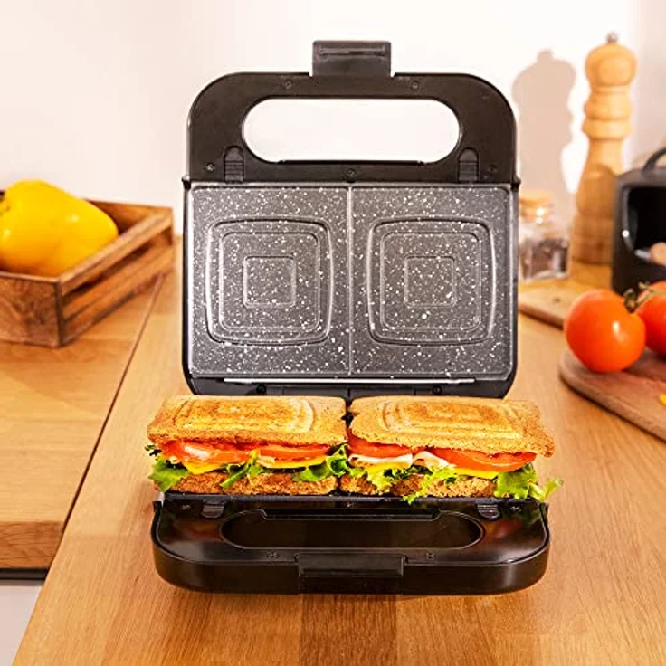 Cecotec Rock'nToast 4in1 Sandwichmaker. 1000 W, 4 abnehmbaren und austauschbaren Platten, RockStone Antihaft-Beschichtung,Platte für 2 Brotscheiben, Edelstahl-Finish., Schwarz – Bild 2