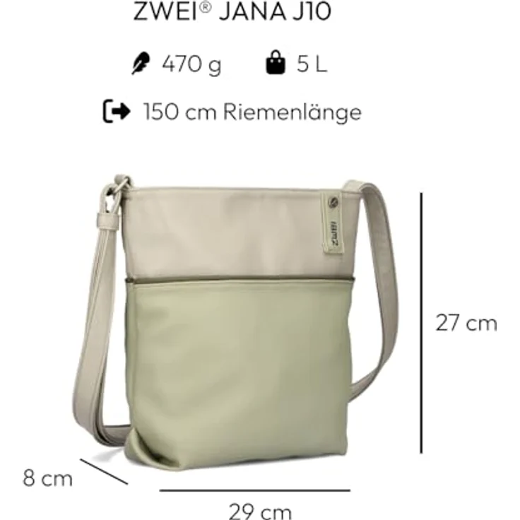 Zwei Beuteltasche Jana J10, geräumige Umhängetasche aus Kunstleder mit herausnehmbarem Etui, Grün, 29 x 8 x 27 cm – Bild 2