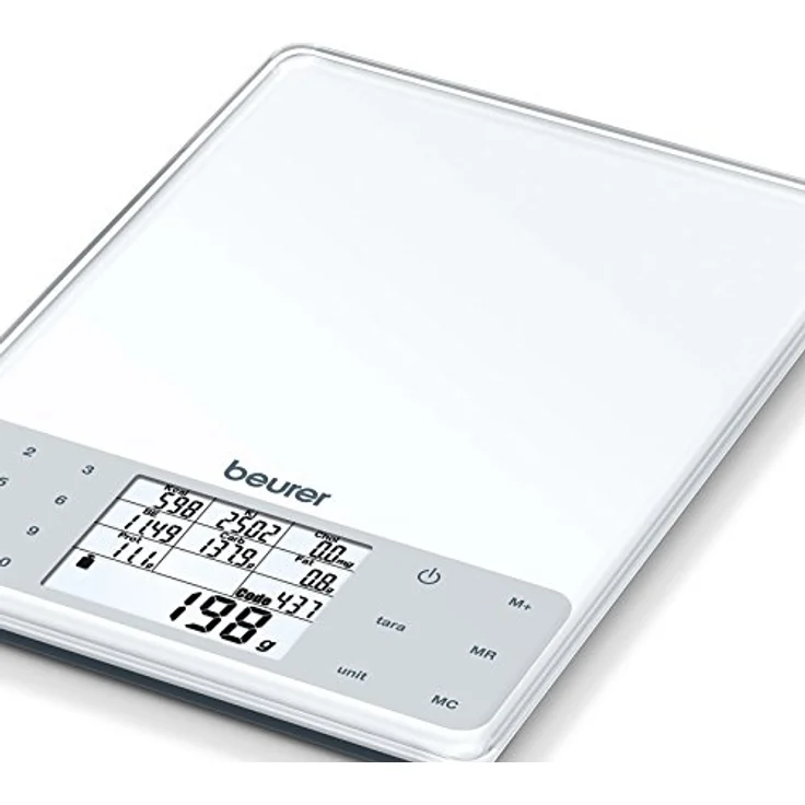 Beurer DS 61 Nährwert-Analysewaage, Anzeige von Kilokalorien, Kilojoule, Fett, Broteinheiten, Eiweiß, Kohlenhydraten und Cholesterin inkl. Wiegen, Errechnen, Summieren und Speichern – Bild 2