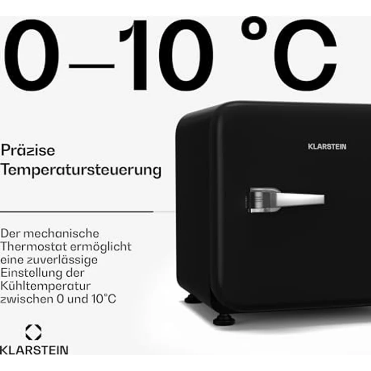 Klarstein Audrey Evo Mini Kühlschrank, 43 Liter Kapazität, leises Retro-Design, 49,5 cm hoch, reversible Tür, Schwarz – Bild 4