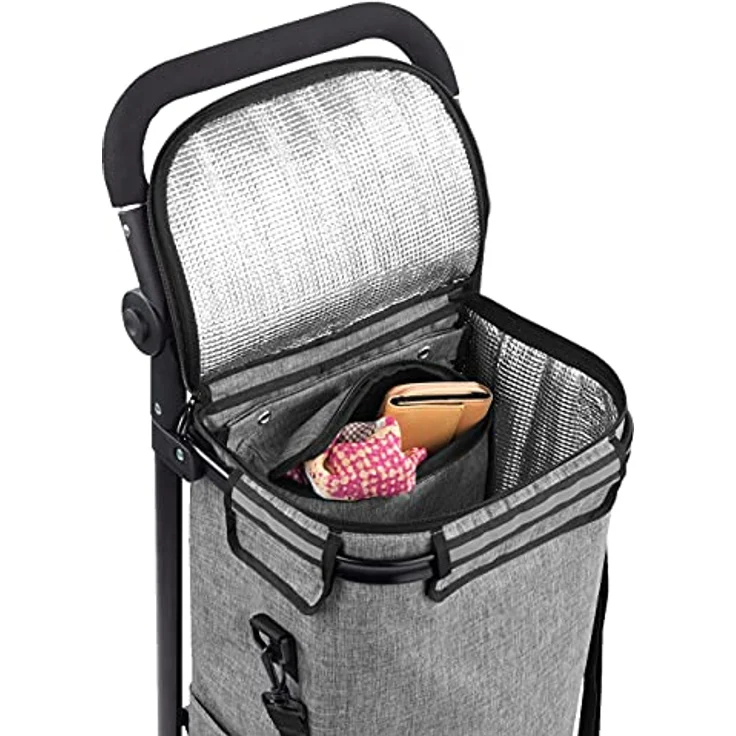 Maximex Einkaufs-TROLLEY Thermo & Comfort - Platzsparender Einkaufswagen, Polyester, 45 x 95 x 28 cm, Hellgrau – Bild 2