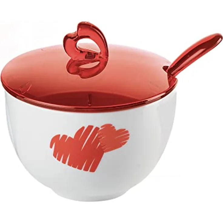 Guzzini - Love, Zuckerdose Mit Loeffel - Rot Transparent, 12,6 x 12,6 x h9,8 cm | 200 cc - 11470065