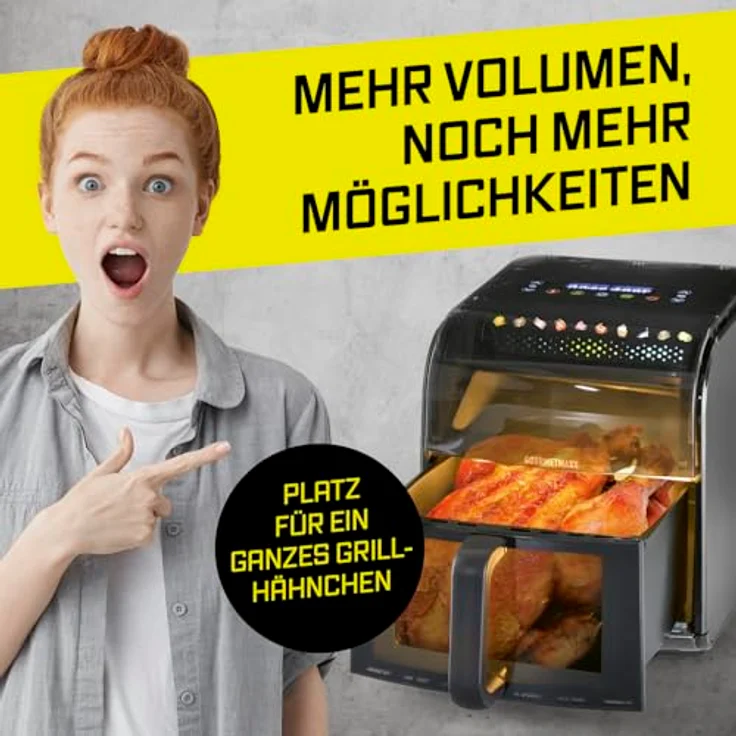 GOURMETmaxx Heißluftfritteuse Gourmet mit Sichtfenster & Panoramadach, 7 L, 10 Programme, Farbdisplay & Shake-Reminder – Bild 4