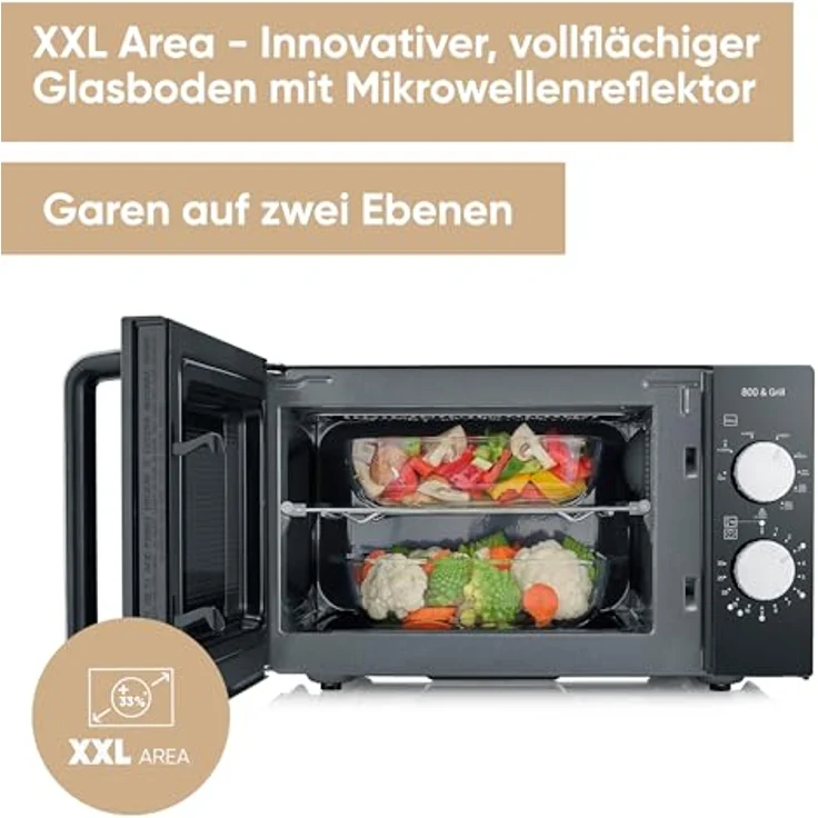Severin MW 7762 Mikrowelle, Standgerät, mit Grill und Heißluft, Garraum 20 L, 800W, Auftauen, Aufbackfunktion, Kindersicherung, inkl. Drehteller, schwarz – Bild 2