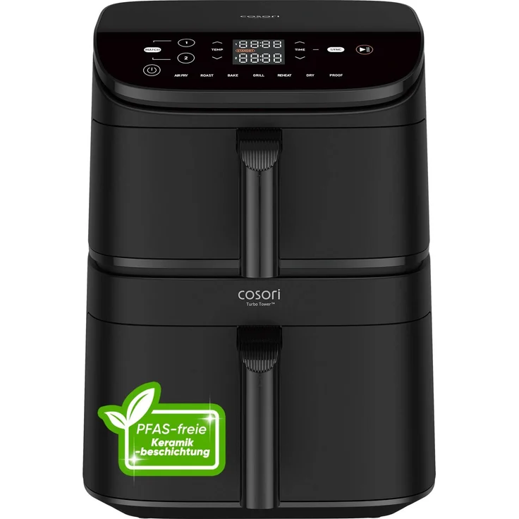 COSORI Turbo Tower Heißluftfritteuse Airfryer 10,8 L Dual Zone, 2 Körbe, 7-in-1, PFAS-freie Keramikbeschichtung, 2630 W, Schwarz, CAF-DC121-AEUR
